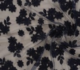 Navy floral embroidery on tull