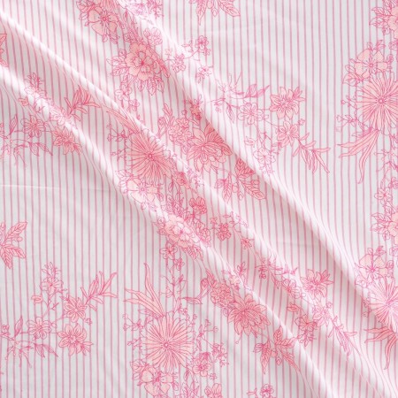 Pink embroidered cot/pl stripe