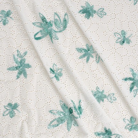 Turquoise embroidered cotton v