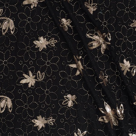 Black gold embroidered cotton