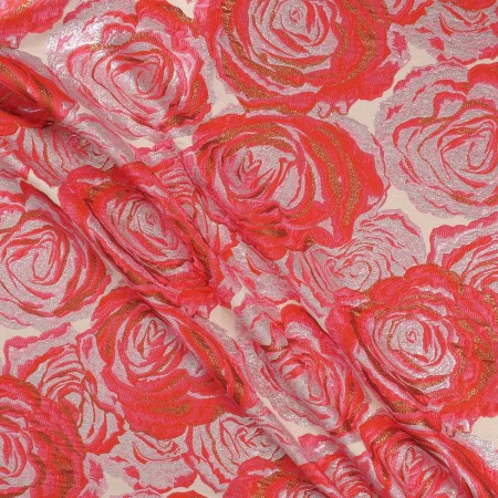 Jacquard flores lamÉ fuxia rojo