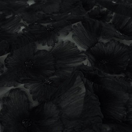 Black macro tulle flowers