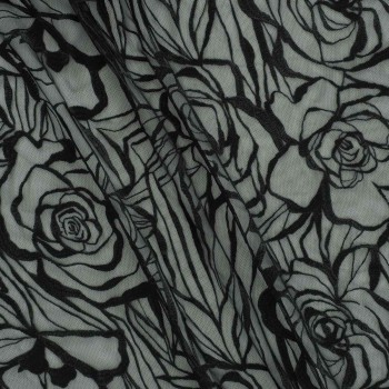 Black roses embroidery on mesh