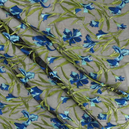 Blue embroidered floral branch