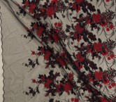 Red black winter floral embroi