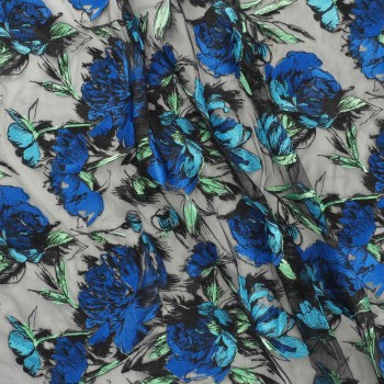 Blue embroidered floral sketch