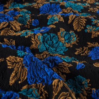 Jacq. fil coupÉ cloquÉ floral azul turquesa