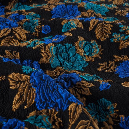 Jacq. fil coupÉ cloquÉ floral azul turquesa