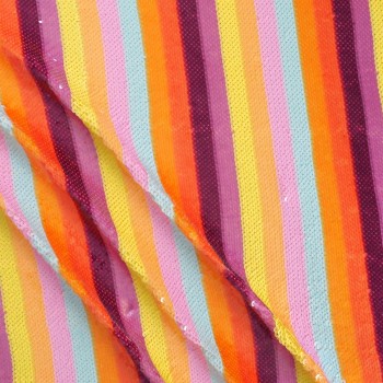 Multicolor lilac striped sequins on stretch