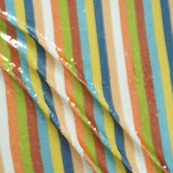 Multicolor blue green striped sequins on stretch